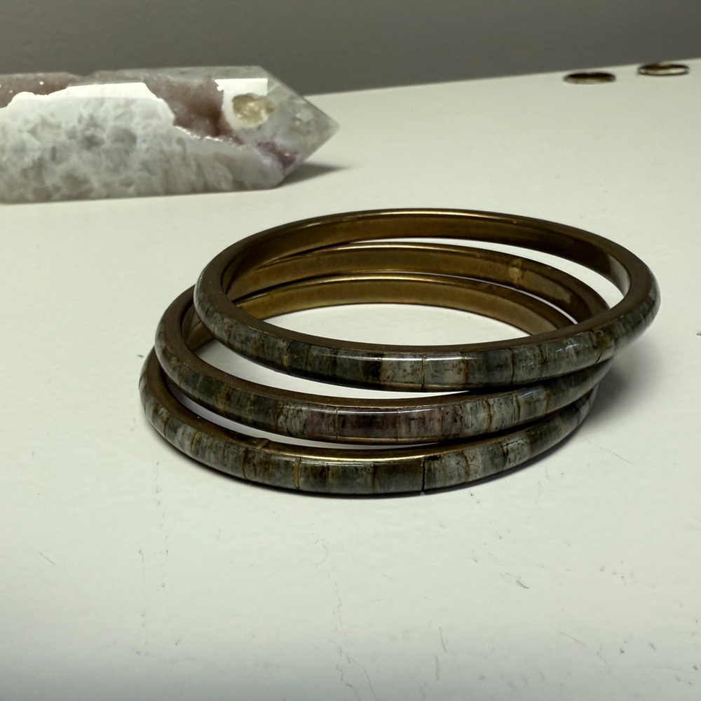 Gray Bone and Brass Bangle set